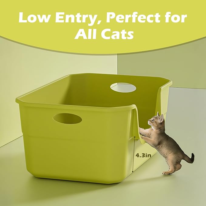 Large Cat Litter Box with High Sides,Low Entry Cat Litter Pan Tray Kitty Litter Box for Indoor Big & Senior Cats,Anti-Splashing Waterproof Cat Toilet,Tool-Free Assembly,Easy to Clean (Grey)