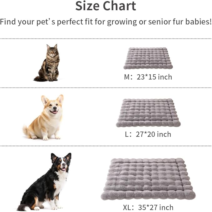 Dog Beds Mat Cute Cat Beds for Indoor Cats Faux Fur Pet Pad with Non-Slip Bottom Plush Kitten Bed for Carriers/Sofa Puppy Washable 27 x 20 Inch Large Grey