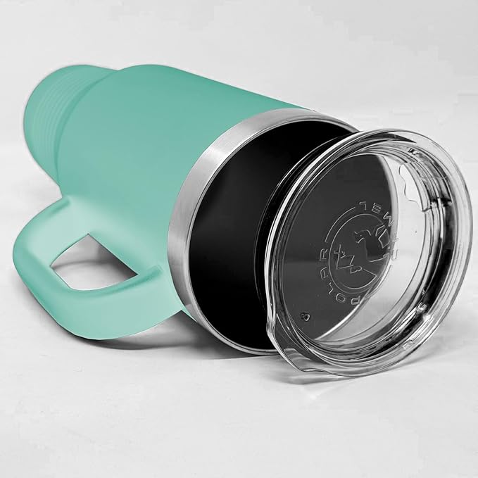 LaserGram 40oz Vacuum Insulated Travel Mug with Handle, Chihuahua Dog, Personalized Engraving Included (Teal)