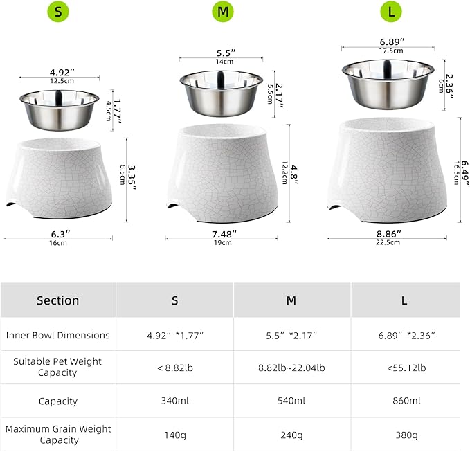 Elevated Dog Bowls with Stainless Steel Bowl, Prevention of Vertebrae Disease Dog Food Bowl, Non-Slip and High Capacity Pet Bowls Crackle Design S/1 Cup