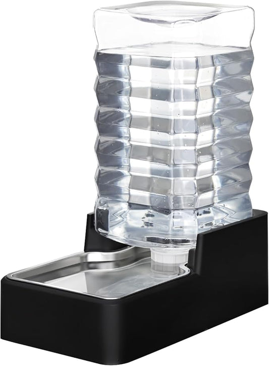 RIZZARI Stainless Steel Pet Water Feeder: 9.5L Black Automatic Leak-Proof Gravity Dispenser - Without Filter - for Senior 40-60 LB Dogs with Joint Spine Issues -Garage Living Room