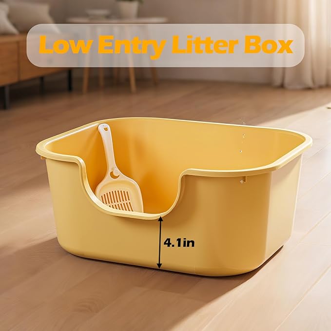 Large Cat Litter Box with High Sides,Low Entry Cat Litter Pan for Indoor Cats,Cat Box for Kittens & Senior Cats,Non-Slip Bottom,Anti-Splashing,Waterproof,Easy to Clean (White)