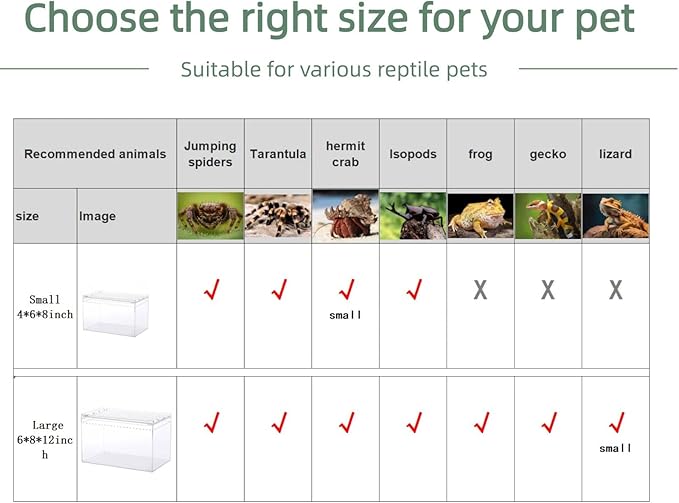 PC Reptile Terrarium, Leopard Gecko Tank, Jumping Spider Enclosure, Lizard Enclosure, Suitable for Gecko, Hermit Crab, Tree Frog, Tarantula, Praying Mantis Habitat Tank Starter (Large)