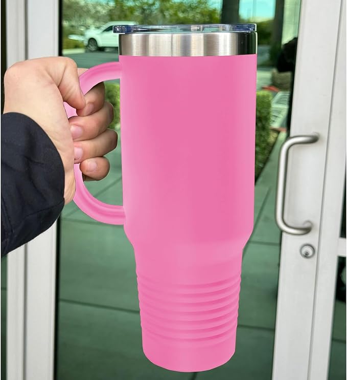 LaserGram 40oz Vacuum Insulated Travel Mug with Handle, Chihuahua Dog, Personalized Engraving Included (Pink)