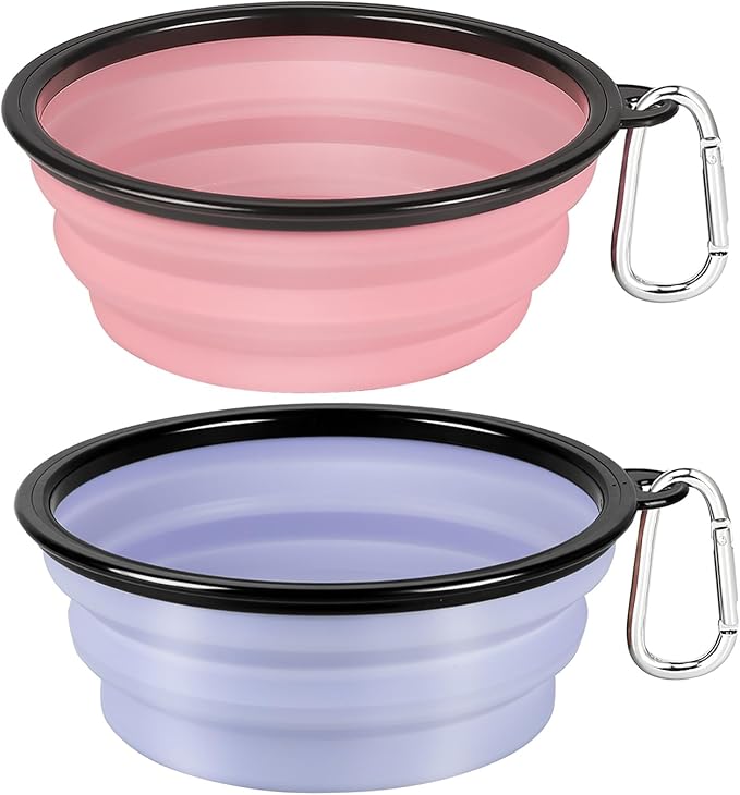 Kytely Collapsible Dog Bowls (1000ml), 2Pack Foldable Travel Bowls, Portable Dog Water Food Bowl with Clasp (Lavender+Pink)