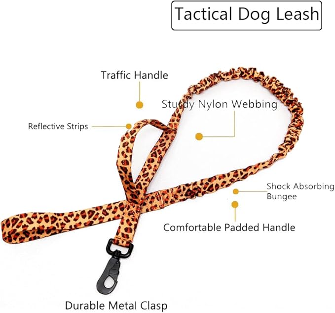 Tactical Dog Collar and Leash Set Tactical Dog Collar with Handle Bungee Leash Adjustable Military Training Nylon Collar Dog Training Collar Leash Set with Control Handleand Metal Buckle （Leopard XXL