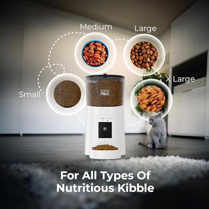 Smart HD Automatic Cat Feeder with 1080P Camera & Night Vision, 2-Way Audio, WiFi App Control, Anti-Jam 6L Cat Feeder with Backup Power, Easy to Clean, Schedules Up to 15 Meals for Cat & Dog, White