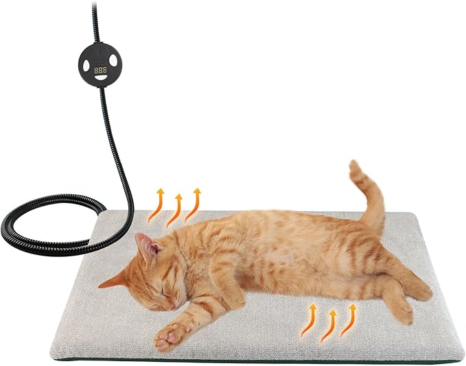 NAMSAN Indoor Outdoor Cat Heating Pad, 11.42 x 15.75 Inches, Pet Heating Mat for Small Dogs Cats Rabbits Chickens, Small Animals Heater, Kennel Warming Sheeting, Timeable, Temperature Adjustable
