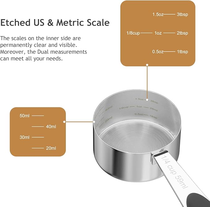 1PCS 1/4CUP(59ml) Dog Cat Food Scoop, Stainless Steel Measuring Cup, Metal Pet Scooper with Inner Precision Scale Measurement