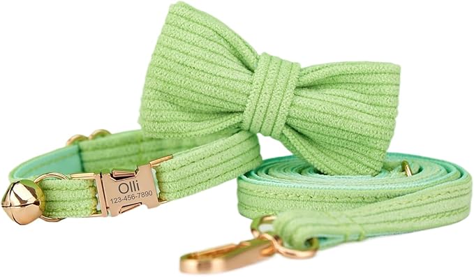 Personalized Cat Collar with Engraved Buckle – Custom Adjustable Kitten Collar with Bell, Choose Buckle Color or Breakaway Safety Design (Corduroy)