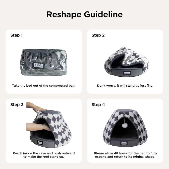 BALANCE Cat Beds for Indoor Cats, 2-in-1 Cat Bed Cave with Anti-Slip Bottom and Ultra-Soft Plush, Cozy Cats House Tent for Kittens and Small Dogs, 21 Inches, Dark Grey