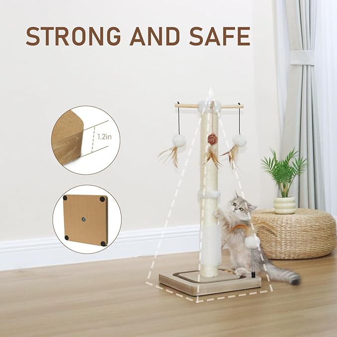PEEKAB Cat Scratching Post 27 Inches Sisal Scratch Posts with Track Ball Toys for Indoor Cats,Kittens Scratcher Toy Beige