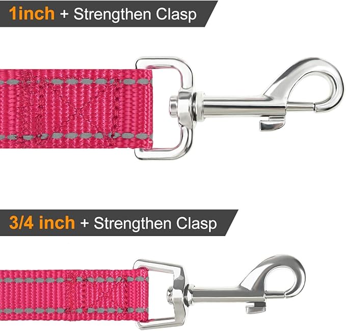 Joytale Double-Sided Reflective Dog Leash, 6 FT/5 FT/4 FT, Padded Handle Nylon Heavy Duty Leashes for Medium & Large Dogs Walking, Hotpink, 5FT