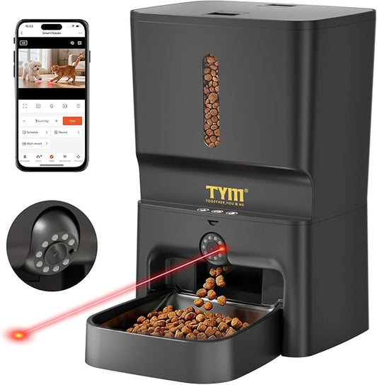 TYM 7L Automatic Cat Feeder with Controllable 2K 3MP Camera - 5G WiFi Pet Food Dispenser with APP Control Laser Interactive, Programmable Timed Feeding, Night Vision, Voice Communication