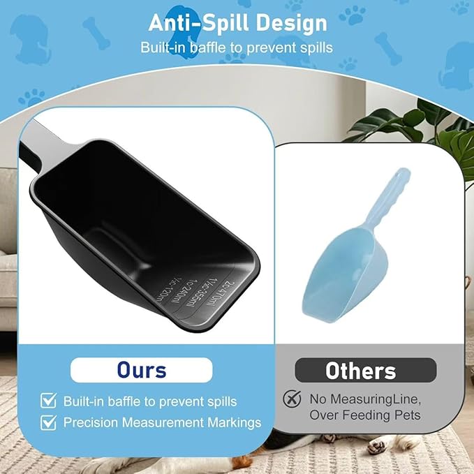 Food Scoop 2 PACK,2 Cup Capacity Dog Food Scooper With Measuring Lines For Dog, Puppy and Cat Coffee Bean Scoop, Flour Scoop (Large Black)