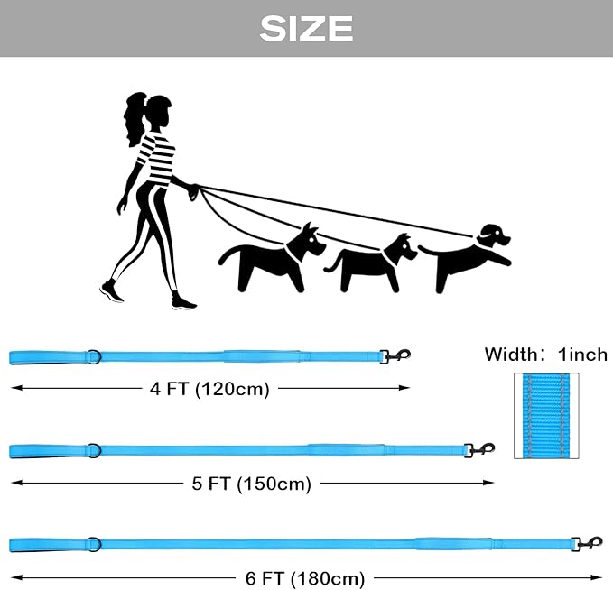 Joytale Dog Leash Heavy Duty for Large Dogs That Pull, Double Handle for Traffic Control, Double-Sided Reflective Leashes for Large Medium Dogs Night Safety, 6FT, Aqua Blue