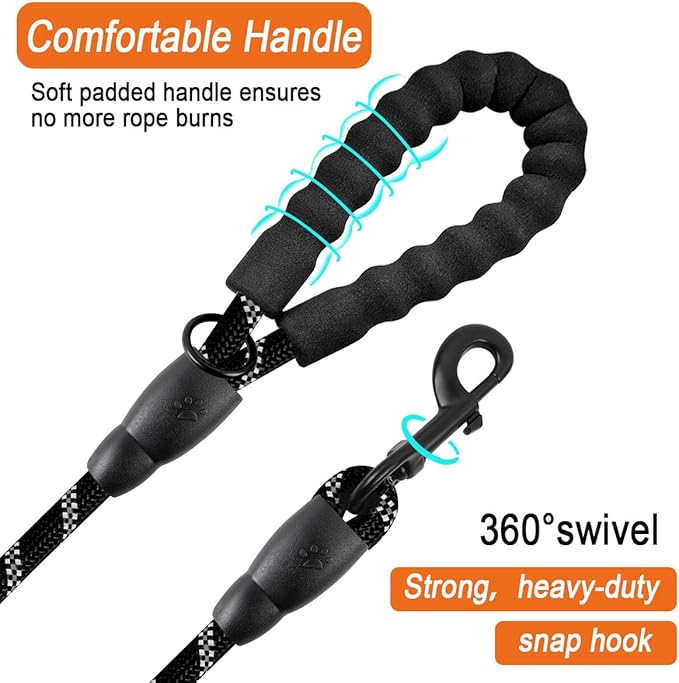 BARKBAY Dog Leashes for Large Dogs Heavy Duty Dog Leash 2 Pack 5 FT with Comfortable Padded Handle Highly Reflective Threads for Medium Large Dogs Walking Training Running (5FT-1/2,Black+Black)
