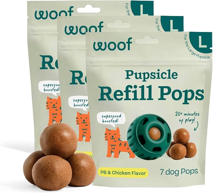 WOOF Pupsicle Refill Pops, Delicious Long Lasting Dog Treats, Pre-Made Pupsicle Refills for Dogs, Wholesome Ingredients, Low-Mess Chicken Pet Treats - Large Pops - 7 Count - 3 Pack
