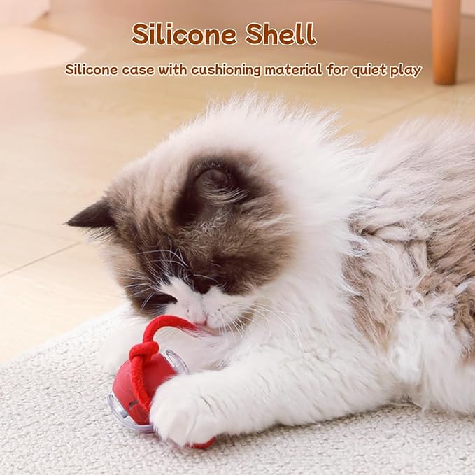 2025 New Interactive Cat Toy Ball for Indoor Cats Dog, Smart 360° Automatic Rolling Pet Ball Kitten Toys with Replace Feather , 3.0 Tail Electric Cat's Toys with LED Light Three Modes Adjustment