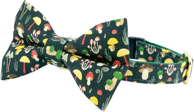 Ultra Joys Breakaway Cat Collar with Bells for Boy & Girl Kitten - Break Away Cat Collar with Bowtie Mushroom Large