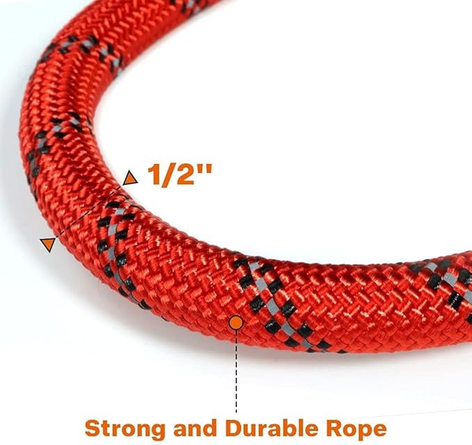 Taglory Rope Dog Leash 5 FT with Comfortable Padded Handle, Highly Reflective Threads Leash for Medium Large Dogs, 1/2 inch, Red