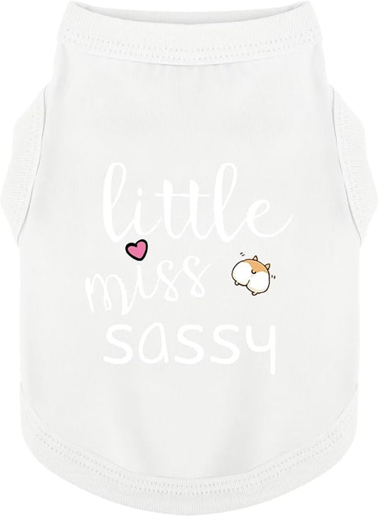 Paiaite Dog Clothes Fashionable Sleeveless Pet Vest: 'Little Miss Sassy' Printed Cotton Dog Shirt, Ideal for Small, Medium, and Large Breeds, Ensuring Comfort and Breathability White XXS
