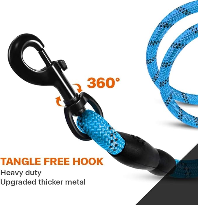 Taglory Rope Dog Leash 5 FT with Comfortable Padded Handle, Highly Reflective Threads Leash for Medium Large Dogs, 1/2 inch, Blue