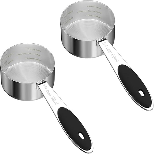 2PCS 1/4CUP(59ml) Dog Cat Food Scoop, Stainless Steel Measuring Cup, Metal Pet Scooper with Inner Precision Scale Measurement