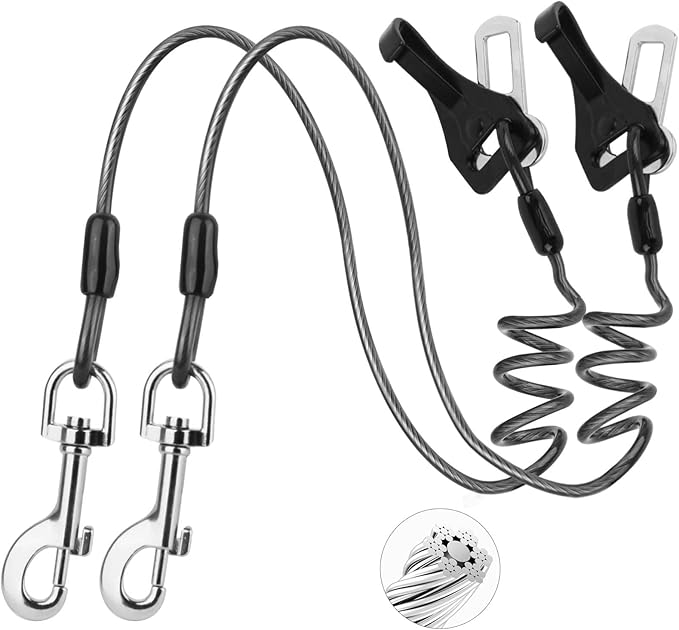 Dog Seat Belt for Car,2 Pcs Chew Proof Dog Car Seat Belt,Dog Seatbelt Harness with Elastic Bungee Buffer,Supports All Cars,Car Harness for Dogs Safety Seat Belt,Car Seatbelt for Large Dogs Chewer