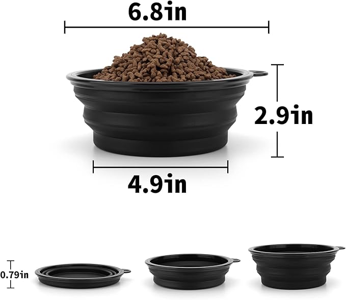 SLSON Dog Bowls Pet Collapsible Bowl with Cover Lids,2 Pack Dog Travel Bowls Portable Foldable Cat Water Dish Bowl for Pets Walking Parking Camping (Black and Black, Large)