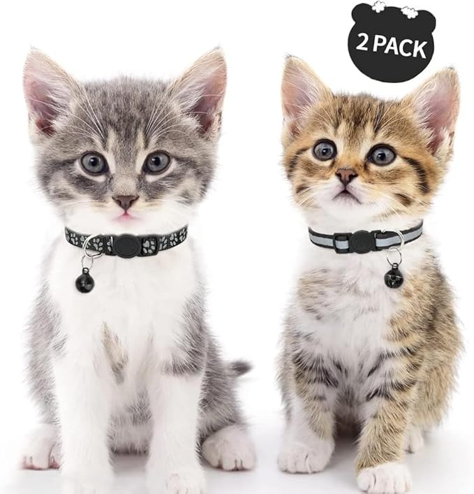 Taglory Kitten Collar Breakaway with Bell, 2 Pack Girl Boy Pet Kitten Collar Adjustable 6-8 Inch for 2-6 Months Cat, Black