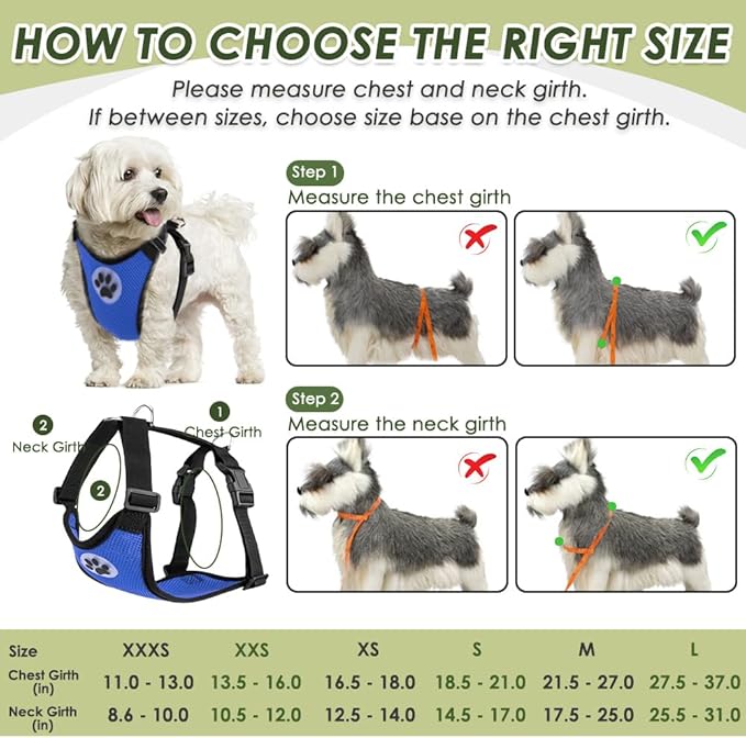 SlowTon Dog Seat Belt Harness for Car, Dog Car Harness Adjustable Mesh Breathable & Dog Seatbelt Safety Tether with Elastic Bungee for Small Medium Large Pets(Blue, Double Clip, XS)