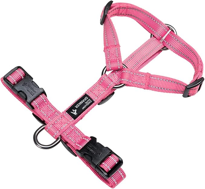 EXCELLENT ELITE SPANKER No Pull Dog Harness Reflective Nylon Vest L-Shaped Adjustable Easy Pet Harness for Small Medium Large Breeds Dogs Walking Training Black Red(Pink-M)