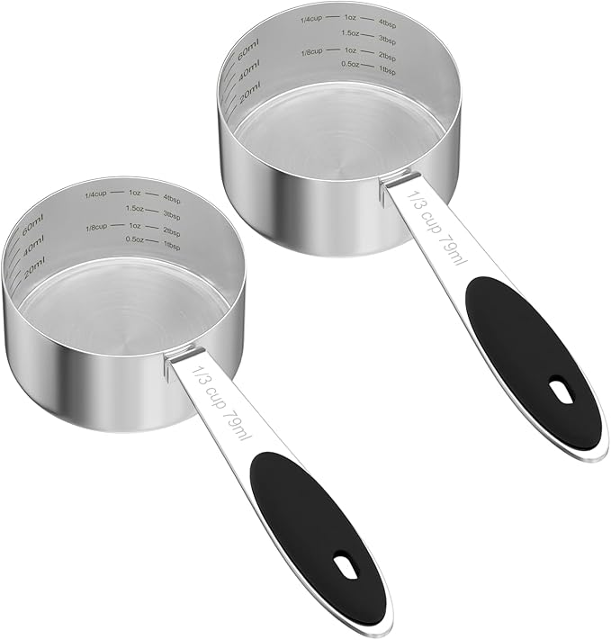 2PCS 1/3CUP(79ml) Dog Cat Food Scoop, Stainless Steel Measuring Cup, Metal Pet Scooper with Inner Precision Scale Measurement