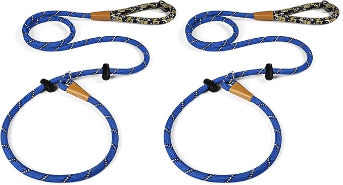 lynxking Slip Lead Dog Leash Reflective, Heavy Duty Comfortable Strong Rope for Large Medium Small Dogs No Pull Pet Training (Blue, 2PCS Large 1/2in x 6ft)