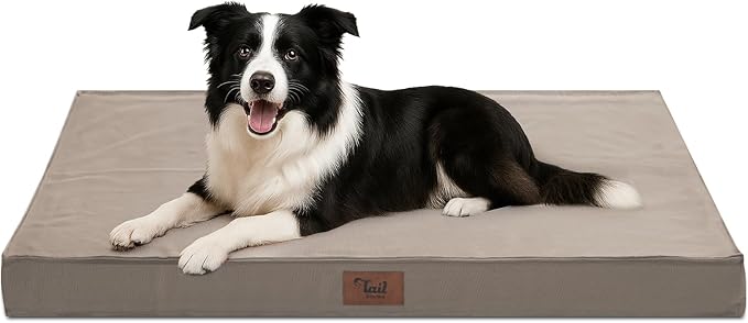 Outdoor Dog Bed for Medium Dogs, Waterproof Dog Crate Mat Orthopedic Egg Crate Foam Pet Bed with Washable Removable Oxford Cover, Khaki