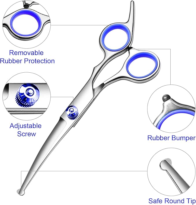 Professional Dog Grooming Scissors Kit, Titanium Coated Dog Scissors for Grooming, Grooming Shears Kit - Straight,Thinning, Curved Scissors and Comb for Dog Cat Pet (Blue 5 in 1)