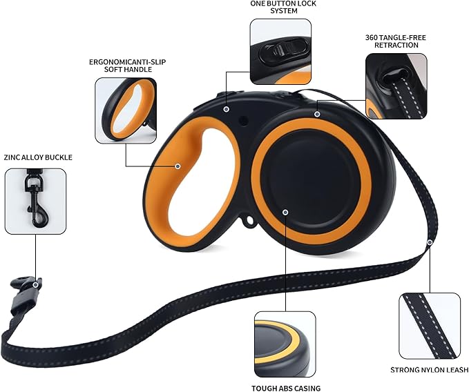 10 Ft Retractable Dog Leash, 360° Tangle-Free Heavy Duty Great Leashs for Dog up to 44lbs with Anti-Slip Handle, Dog Walking Leash Suitable for Small 44lbs Dogs(Black,S)