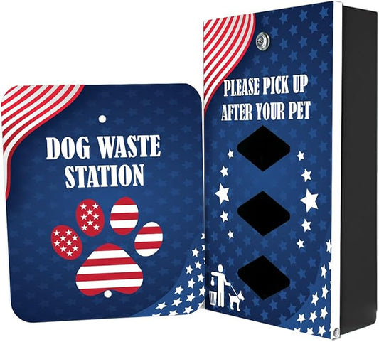 Dispense-Art™ Collection Team USA - Custom UV Printed Design on Rust-Proof Aluminum Starter Dog Waste Station/roll Bag System - Includes 400 Dog Waste Bags & 10x12 Sign
