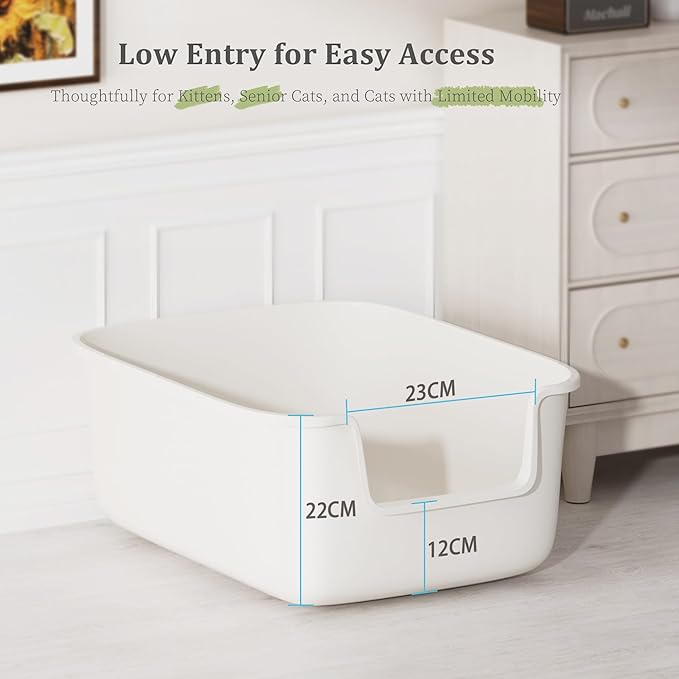 Vealind Large Cat Litter Box High Sided and Side Entry Cat Litter Pan 50 x 40 x 22 CM, Anti-Splashing Deep Tall Cat Boxes for Indoor Cats Basics Kitty Litter Box (White)