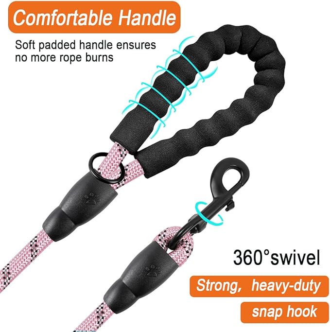 BARKBAY Dog Leashes for Large Dogs Heavy Duty Dog Leash 4/5/6 FT with Comfortable Padded Handle and Highly Reflective Threads for Medium Large Dogs Walking Training Running (5FT-1/2,Baby Pink)