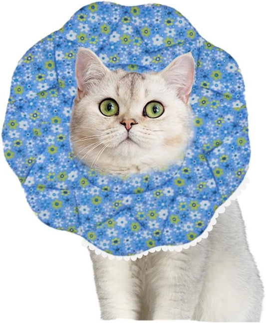 Soft Recovery Cone for Cats, Adjustable Post-Surgery Protective Collar, Comfortable Elizabethan Collar for Cats, Kittens, and Puppies to Prevent Wound Licking, E-Collar (美/首巻/青/S)
