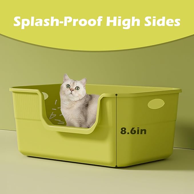Large Cat Litter Box with High Sides,Low Entry Cat Litter Pan Tray Kitty Litter Box for Indoor Big & Senior Cats,Anti-Splashing Waterproof Cat Toilet,Tool-Free Assembly,Easy to Clean (Grey)