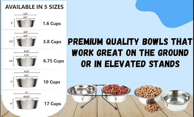Greendale - 2 Pack - 10 Cup Capacity - Stainless Steel Metal Dog Bowls - Perfect for Dog Food and Water. Wrong Size? Click to Look at Our Size Options.
