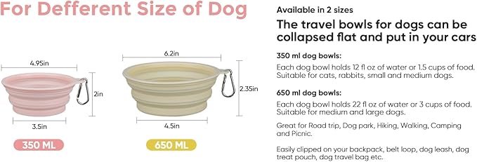 Large Breed Collapsible Dog Bowl, 2-Pack Food-Grade Silicone Collapsible Bowls, Outdoor Portable Pet Bowl, Dog Travel Water Bowl for Camping and Home