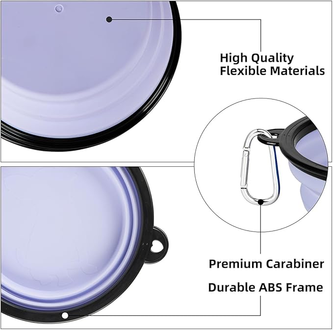 Kytely Collapsible Dog Bowls (1000ml), 2Pack Foldable Travel Bowls, Portable Dog Water Food Bowl with Clasp (Lavender+Pink)