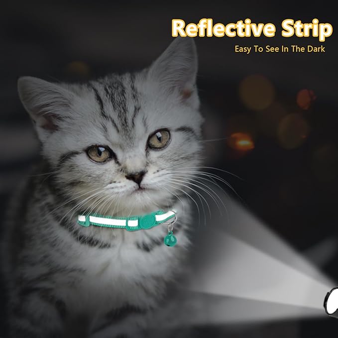 Taglory Kitten Collar Breakaway with Bell, 2 Pack Girl Boy Pet Kitten Collar Adjustable 6-8 Inch for 2-6 Months Cat, Turquoise