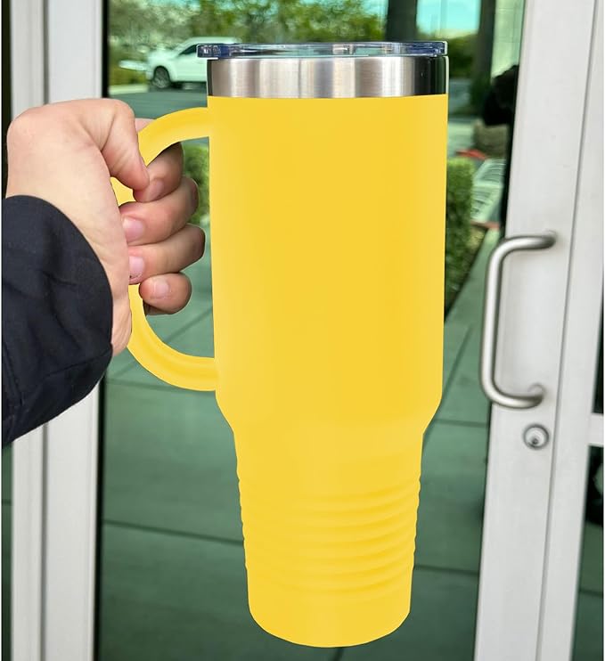 LaserGram 40oz Vacuum Insulated Travel Mug with Handle, Chihuahua Dog, Personalized Engraving Included (Yellow)