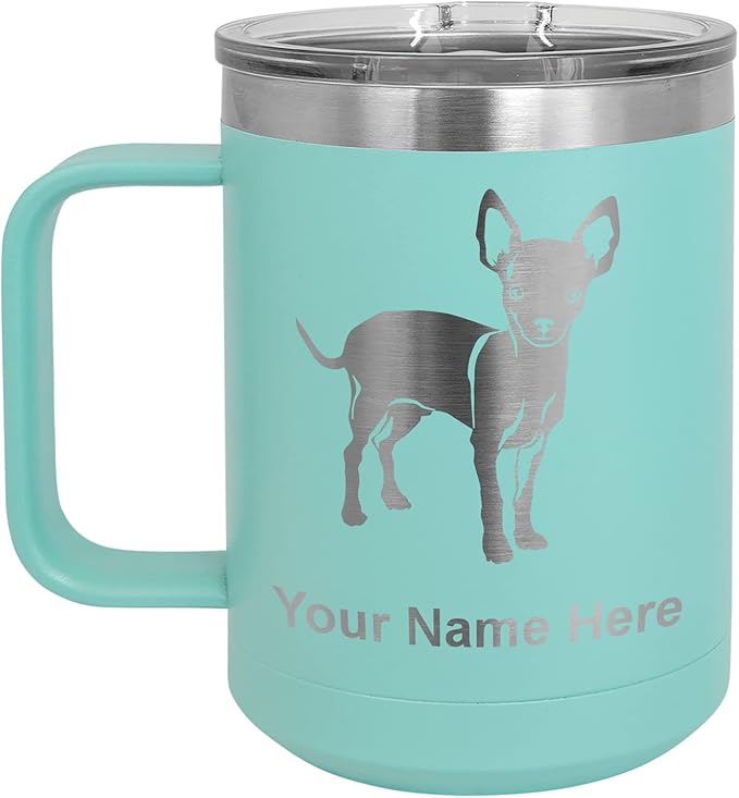 LaserGram 15oz Vacuum Insulated Coffee Mug, Chihuahua Dog, Personalized Engraving Included (Teal)