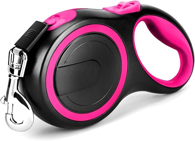 OUTnWILD Retractable Dog Leash, 16 ft Heavy Duty Dog Leash for Large Breeds/Pets Up to 110 lbs, 360° Tangle Free Design with One Touch Quick-Lock Braking System & Anti-Slip Handle. (Pink, L)